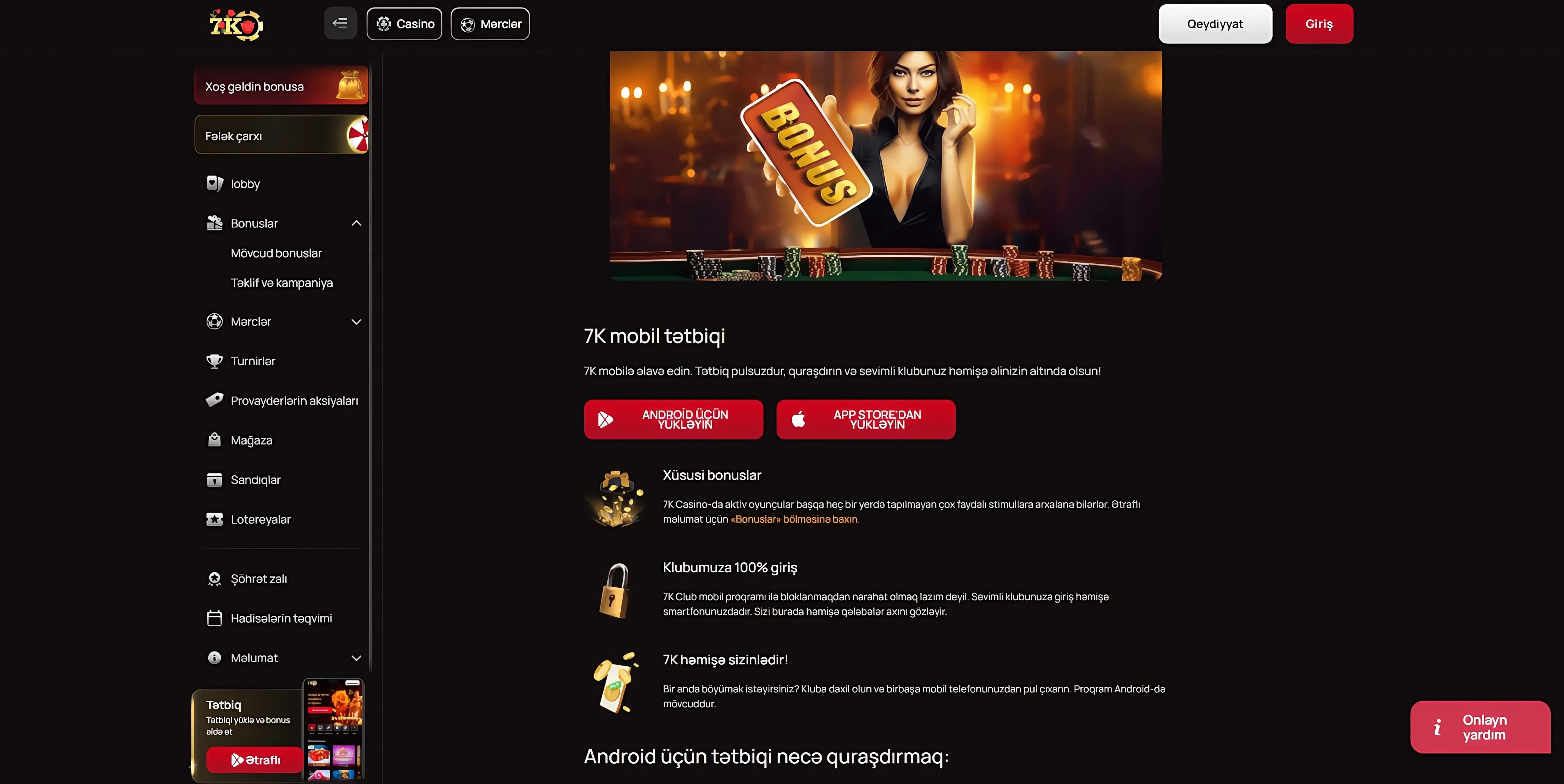 Mobil versiya: Android və iOS üçün 7K Kazino quraşdırılması